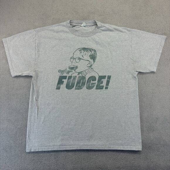 A Christmas Story T-Shirt Mens Large Gray Short Sleeve "FUDGE!" Funny Tee Delta - Picture 1 of 7